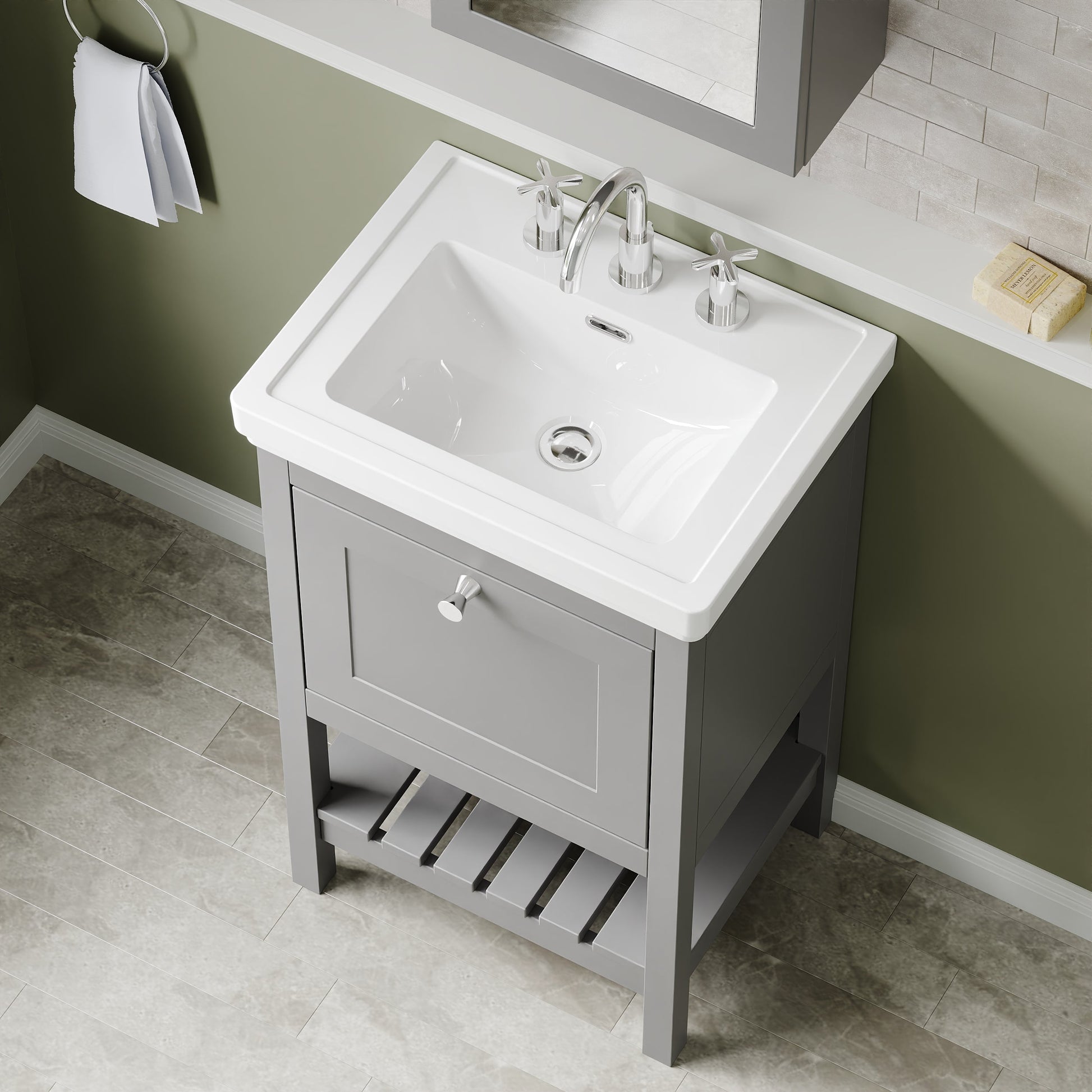 Hudson Reed Bexley 500mm Floor Standing 1 Drawer Vanity Unit With 3 Tap Hole Basin