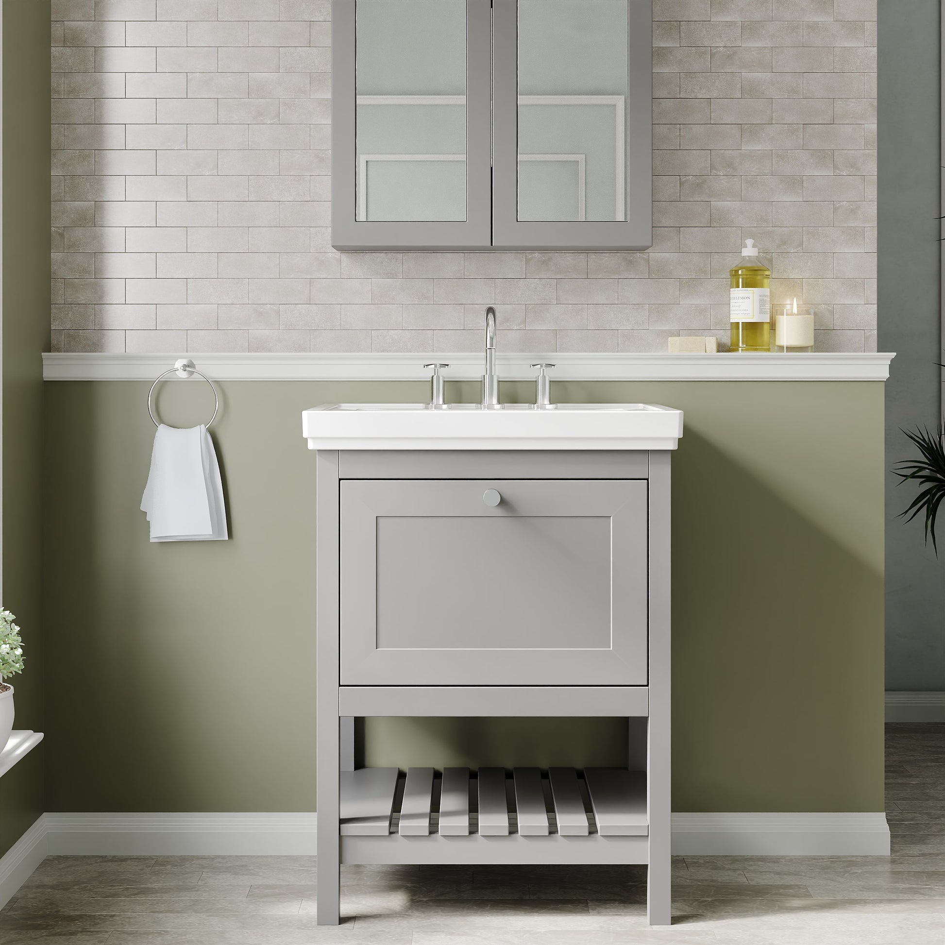 Hudson Reed Bexley 600mm Cool Grey Floor Standing 1 Drawer Vanity Unit with 3 Tap Hole Basin