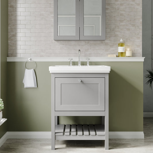 Hudson Reed Bexley 600mm Cool Grey Floor Standing 1 Drawer Vanity Unit with 3 Tap Hole Basin