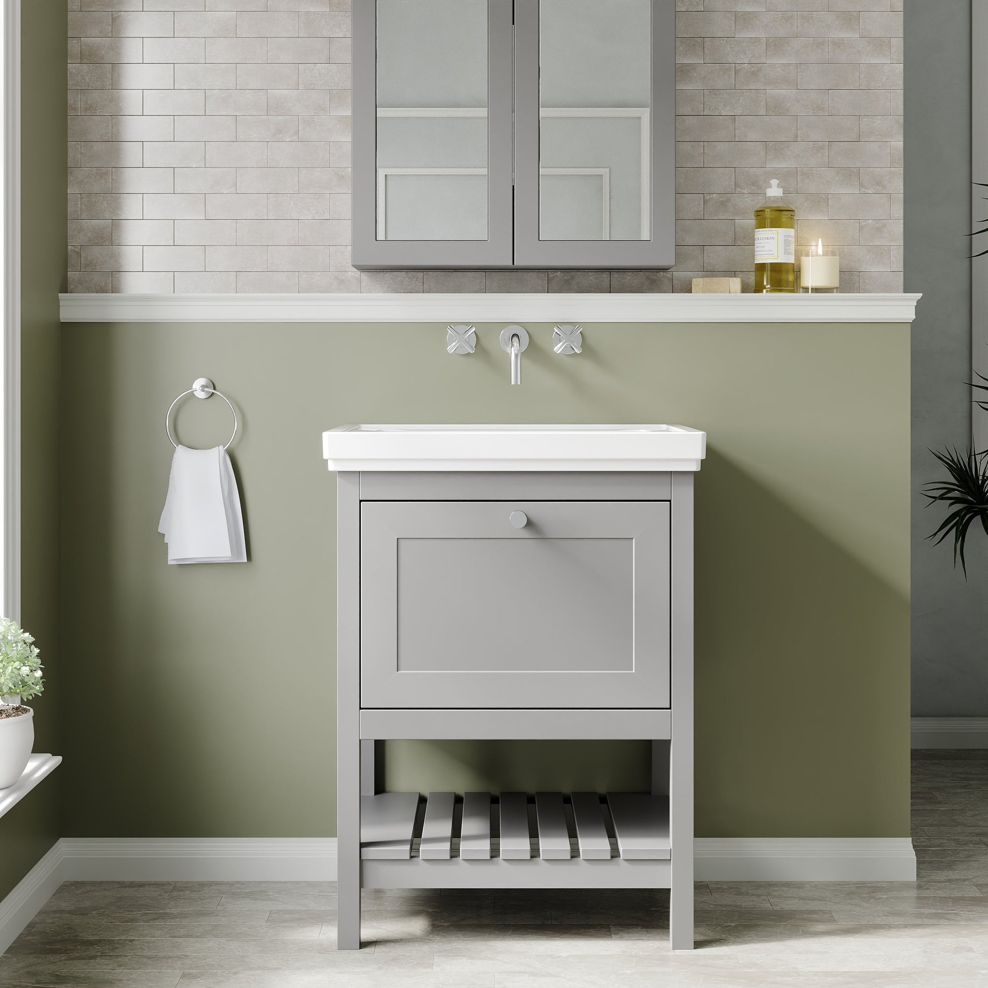 Hudson Reed Bexley 600mm Floor Standing Vanity Unit with 1 Drawer & 0 Tap Hole Basin