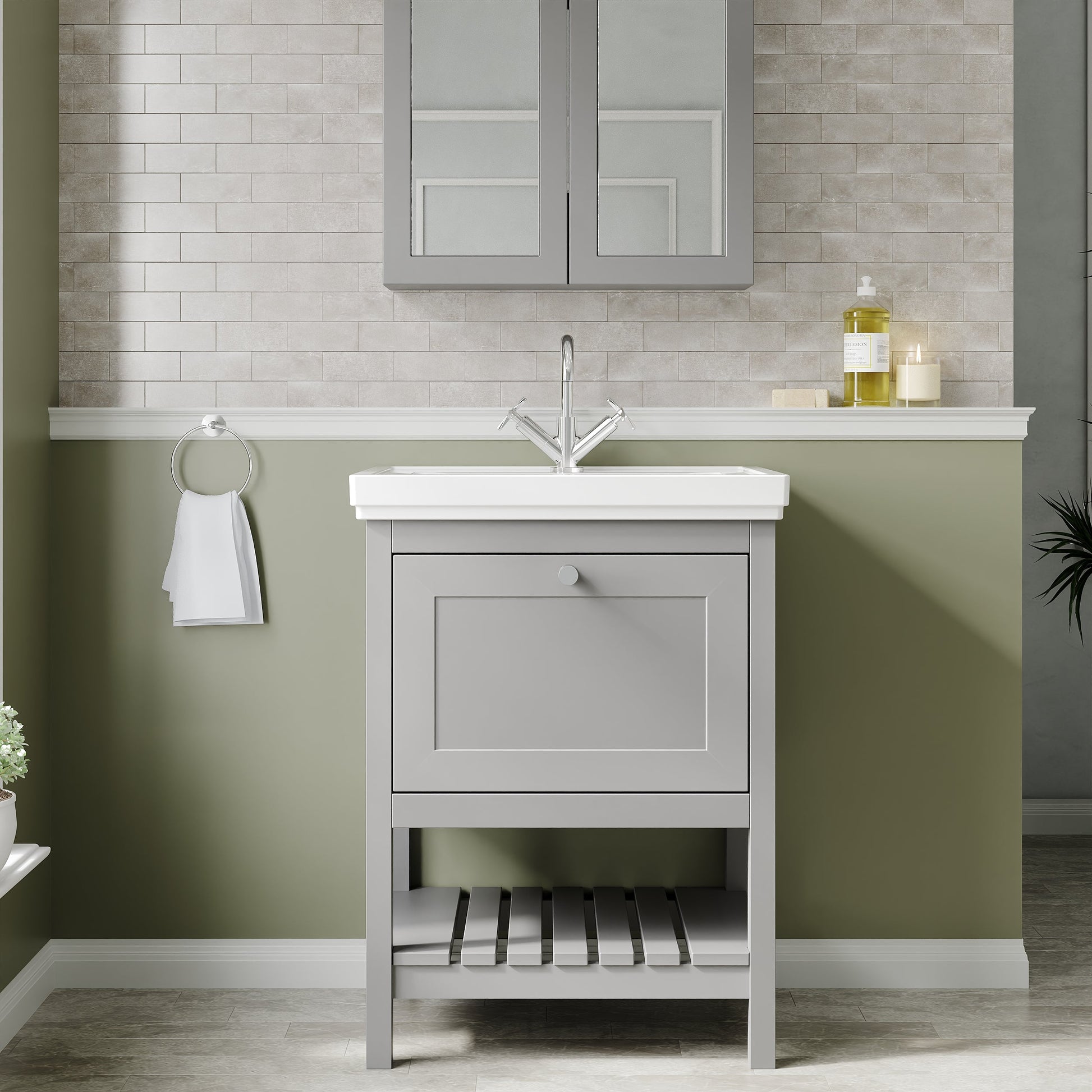 Hudson Reed Bexley 600mm Traditional Cool Grey 1 Drawer Floor Standing Vanity Unit With Basin