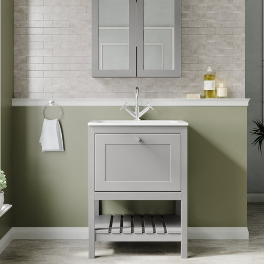 Bexley Floor Standing 1 Drawer Vanity & 1 Tap Hole Stone Basin, 600mm - Cool Grey