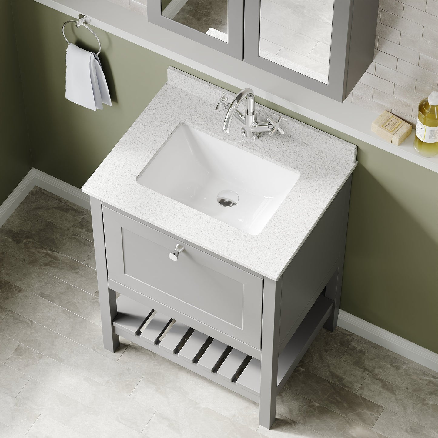 Hudson Reed Bexley 600mm Floor Standing 1 Drawer Vanity Unit with 1 Tap Hole Marble Top Basin