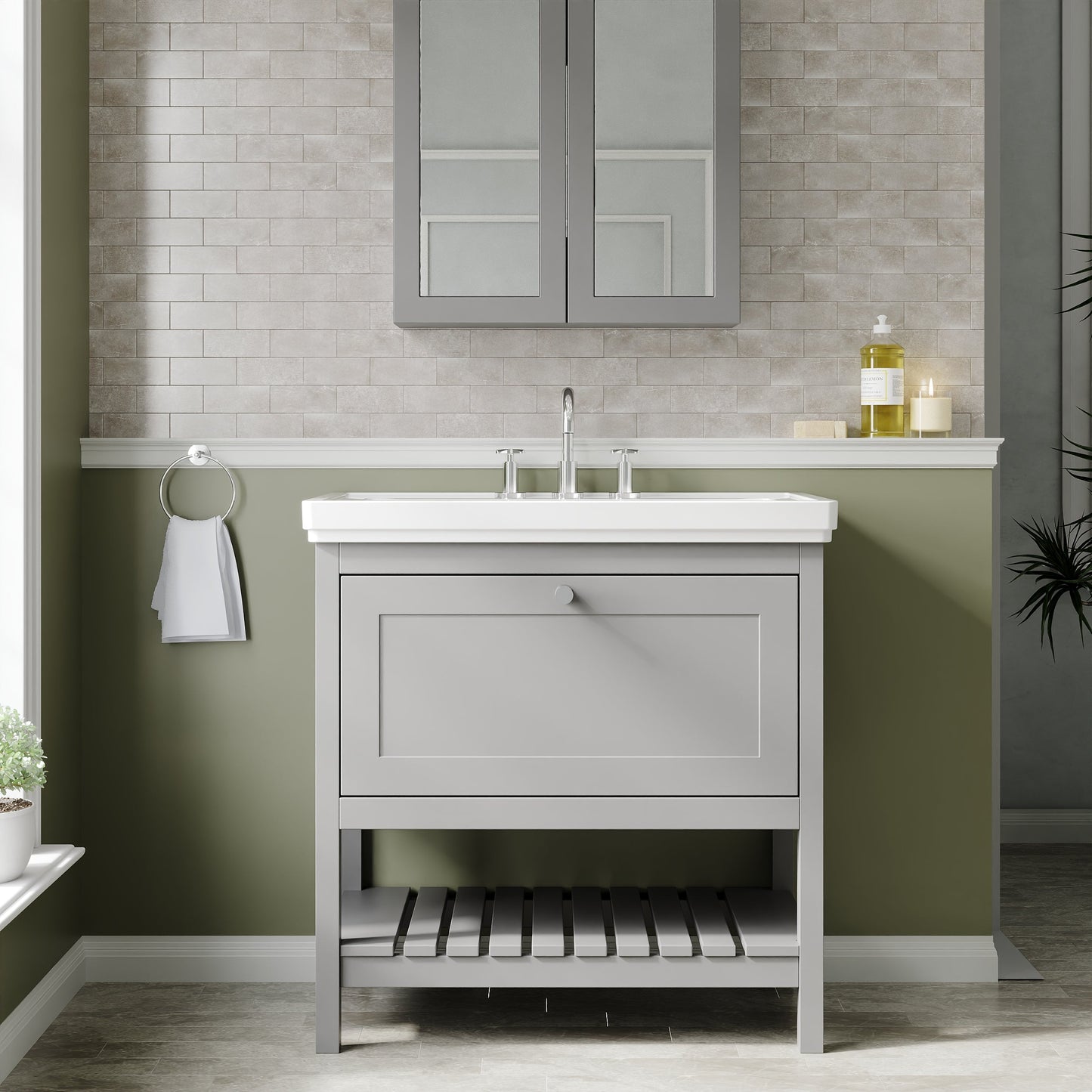 Hudson Reed Bexley 830mm Floor Standing 1 Drawer Vanity Unit With 3 Tap Hole Fireclay Basin