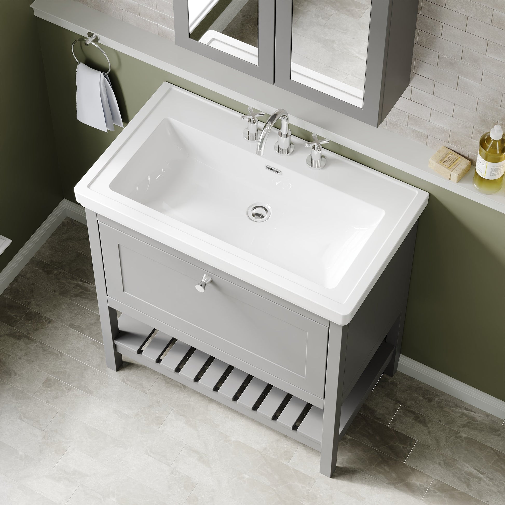 Hudson Reed Bexley 830mm Floor Standing 1 Drawer Vanity Unit With 3 Tap Hole Fireclay Basin