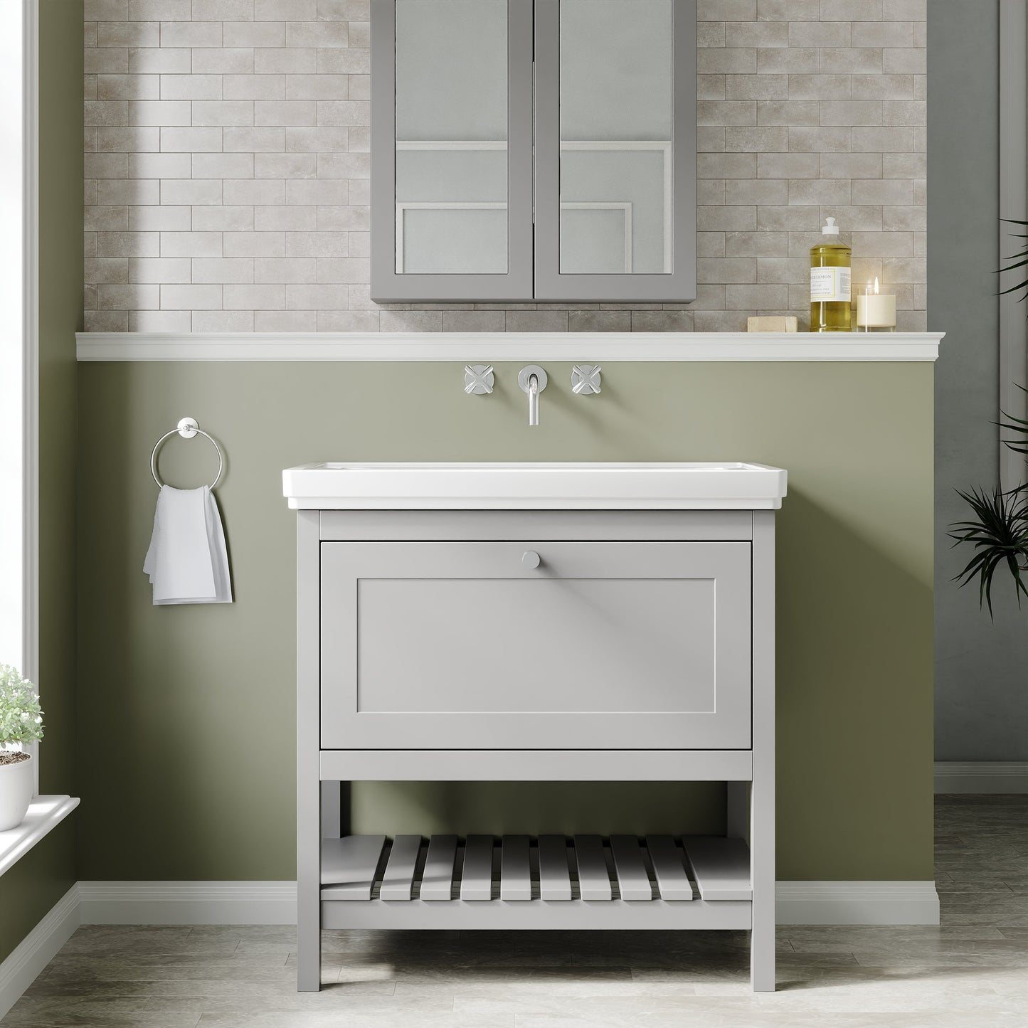 Hudson Reed Bexley 800mm Cool Grey 1 Drawer Floor Standing Vanity & Basin