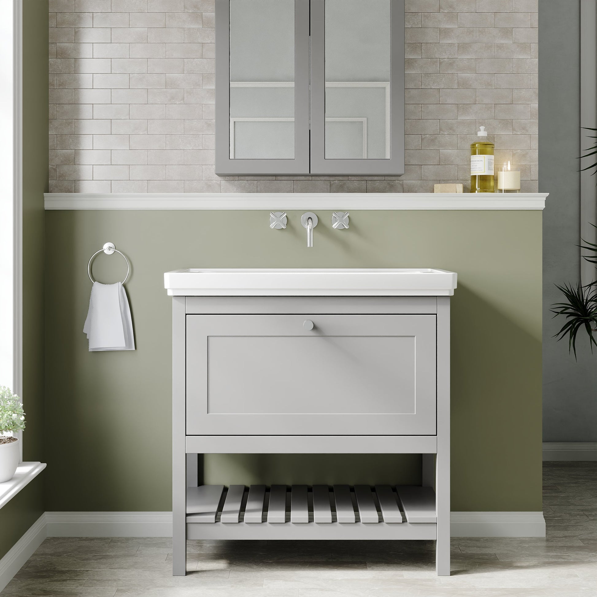 Hudson Reed Bexley 800mm Cool Grey 1 Drawer Floor Standing Vanity & Basin