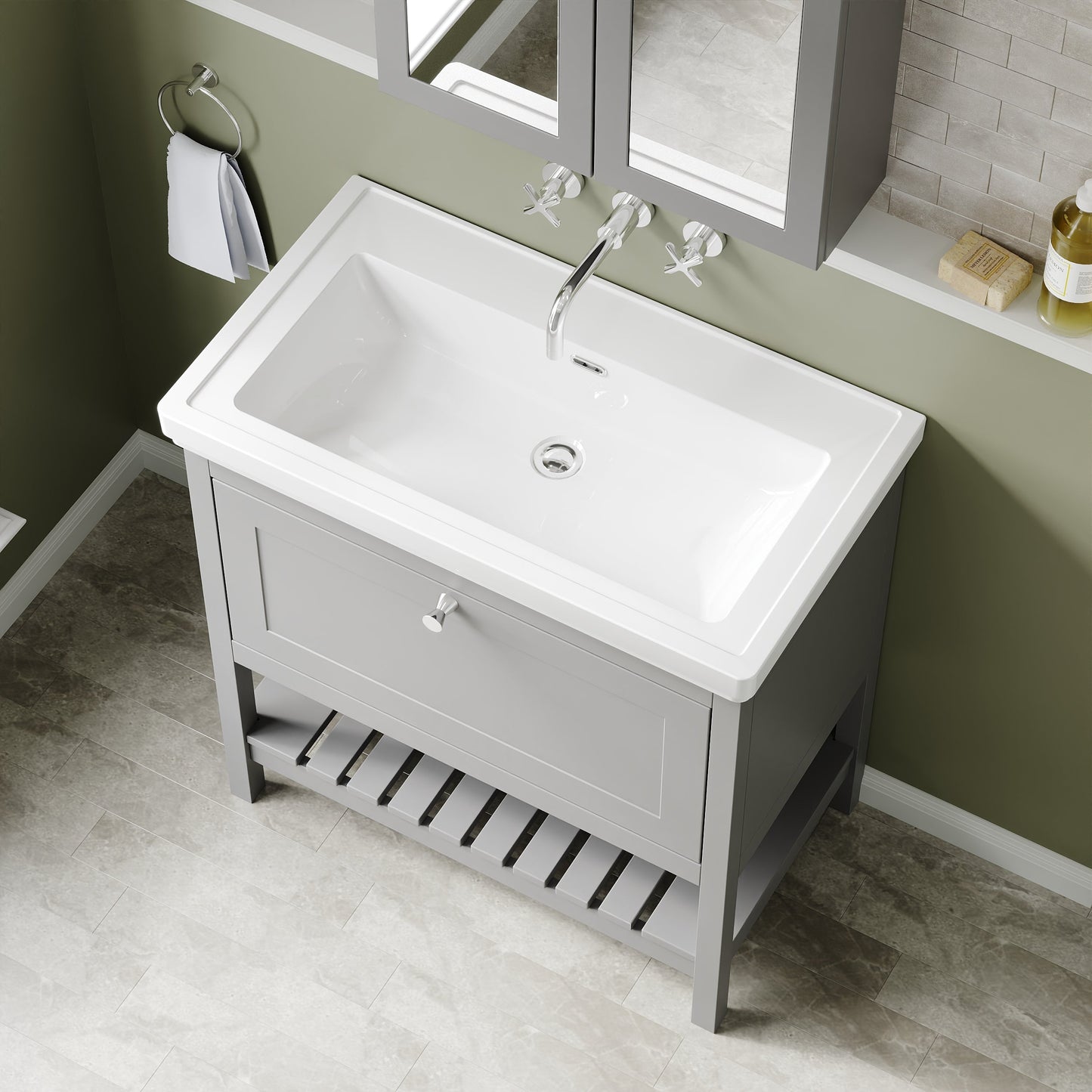 Hudson Reed Bexley 800mm Cool Grey 1 Drawer Floor Standing Vanity & Basin