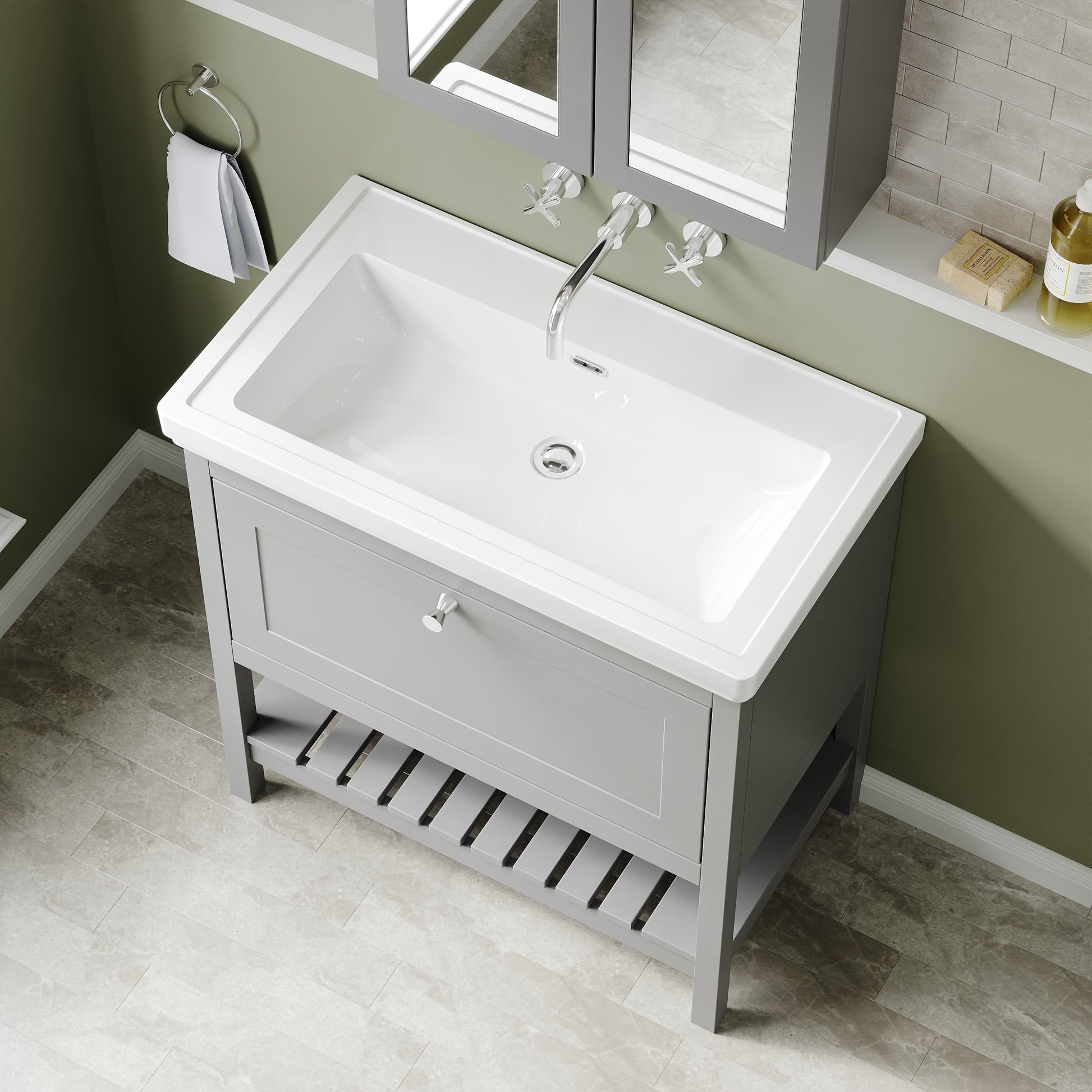Hudson Reed Bexley 800mm Cool Grey 1 Drawer Floor Standing Vanity & Basin