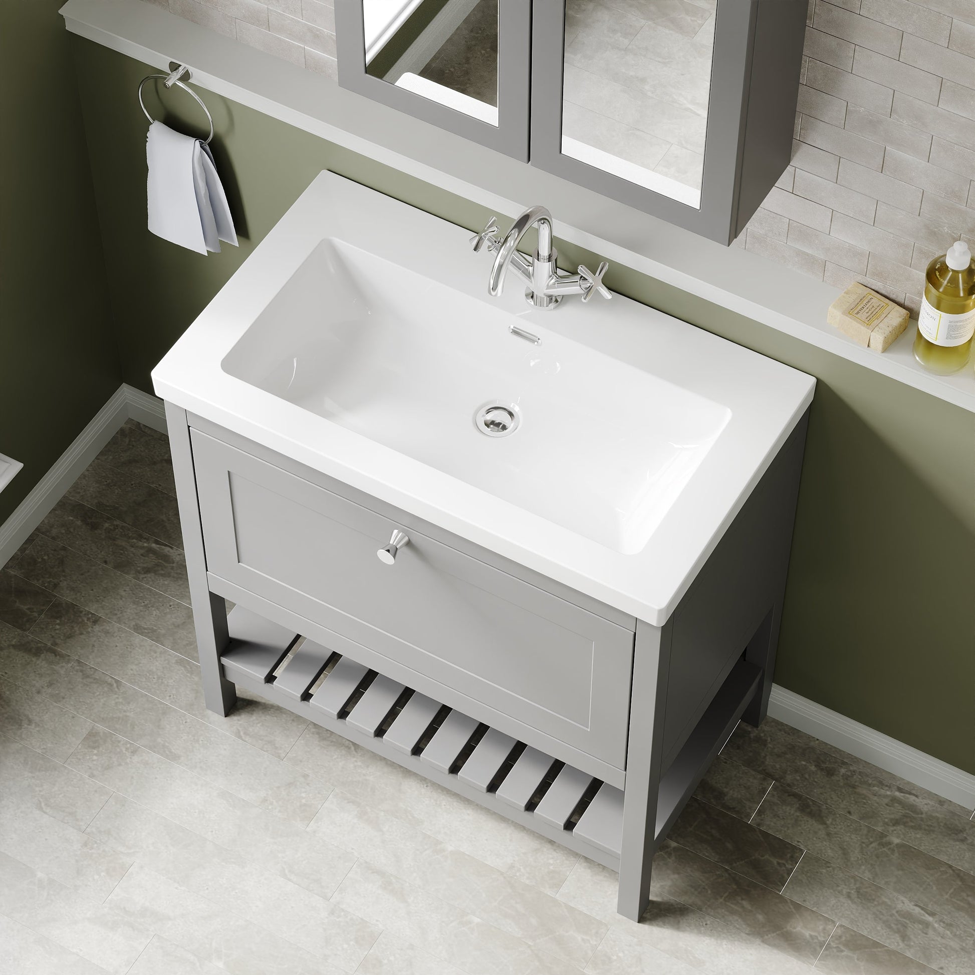 Hudson Reed Bexley Traditional 800mm Cool Grey 1 Drawer Floor Standing Vanity Unit with Basin
