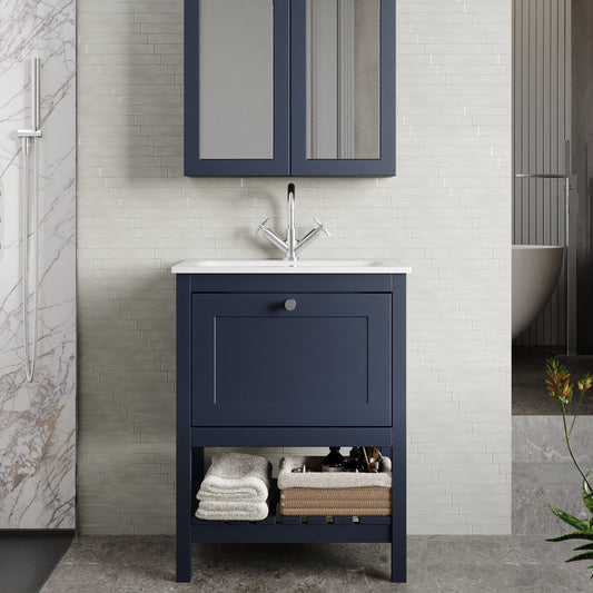 Bexley Floor Standing 1 Drawer Vanity & 1 Tap Hole Stone Basin, 600mm - Indigo Blue