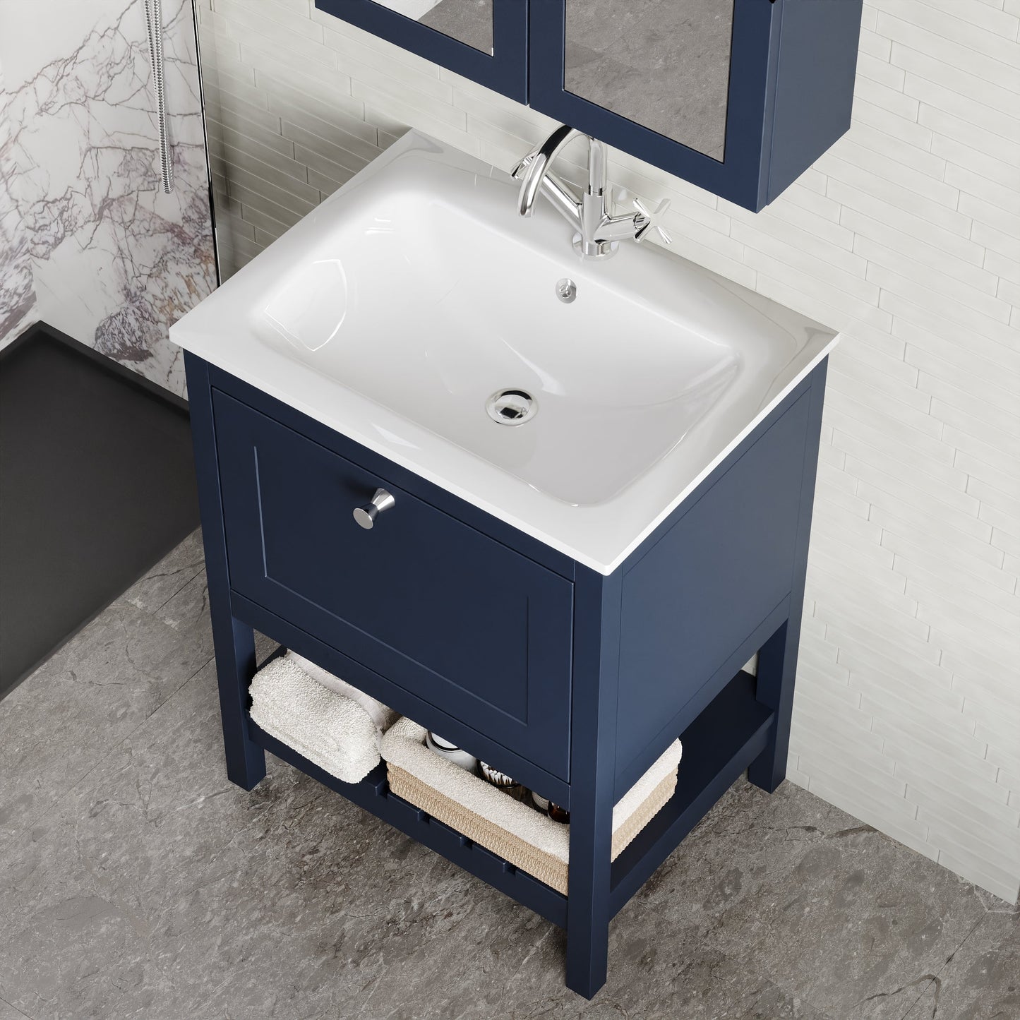 Bexley Floor Standing 1 Drawer Vanity & 1 Tap Hole Stone Basin, 600mm - Indigo Blue