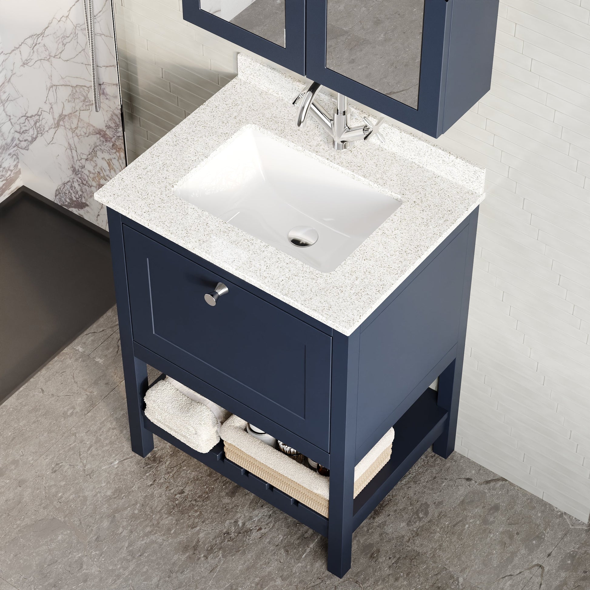 Hudson Reed Bexley 600mm Floor Standing 1 Drawer Vanity Unit With Marble Top Basin