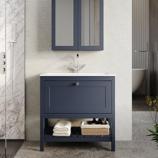 Bexley Floor Standing 1 Drawer Vanity & 1 Tap Hole Stone Basin, 800mm - Indigo Blue
