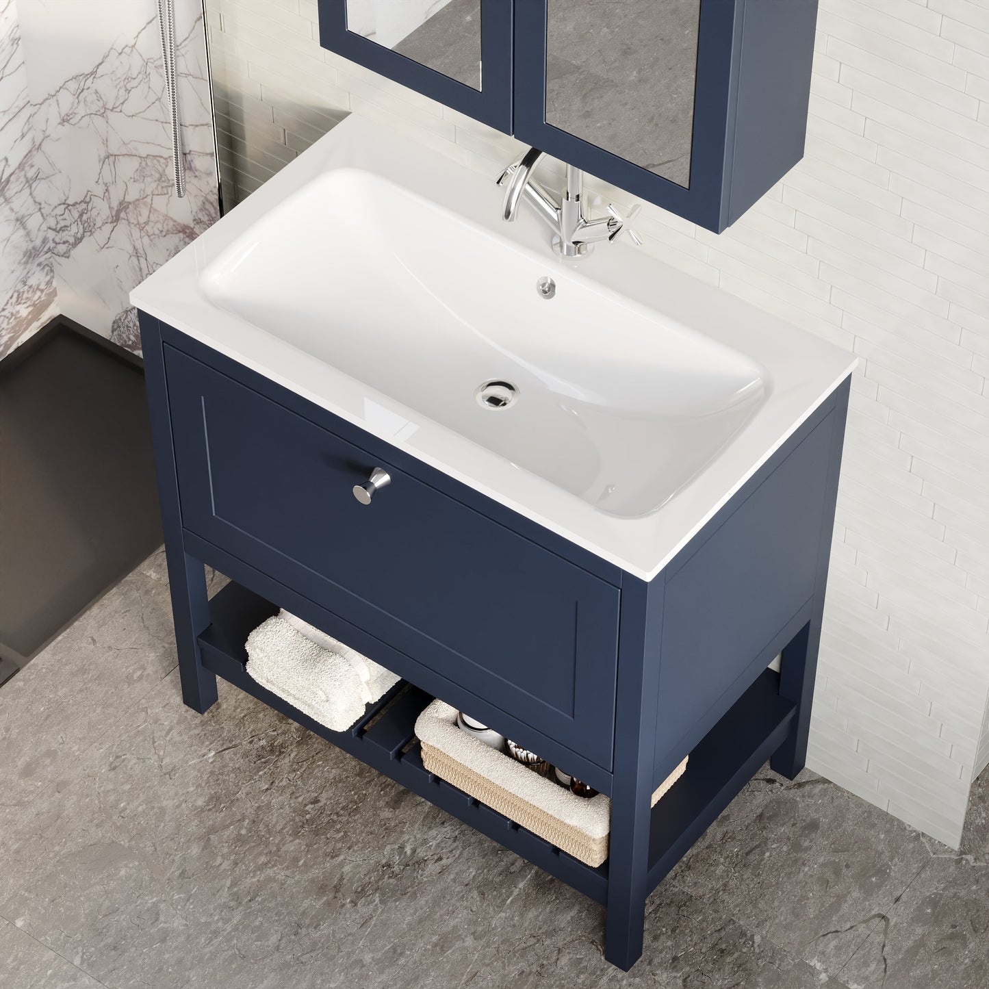 Bexley Floor Standing 1 Drawer Vanity & 1 Tap Hole Stone Basin, 800mm - Indigo Blue