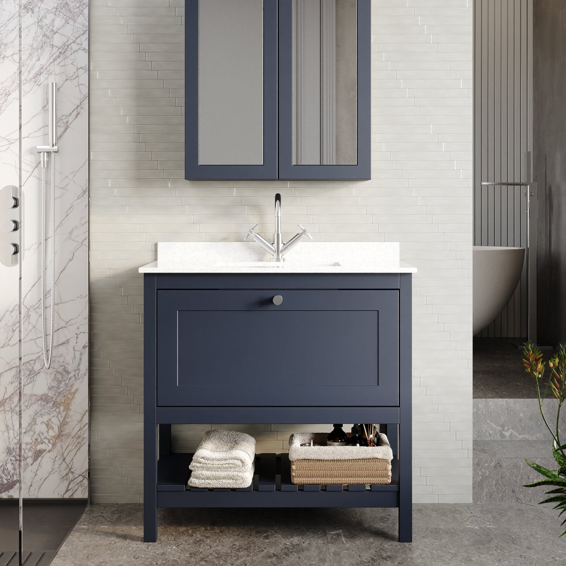 Bexley Floor Standing 1 Drawer Vanity & Single Bowl 1 Tap Hole Marble Top, 800mm