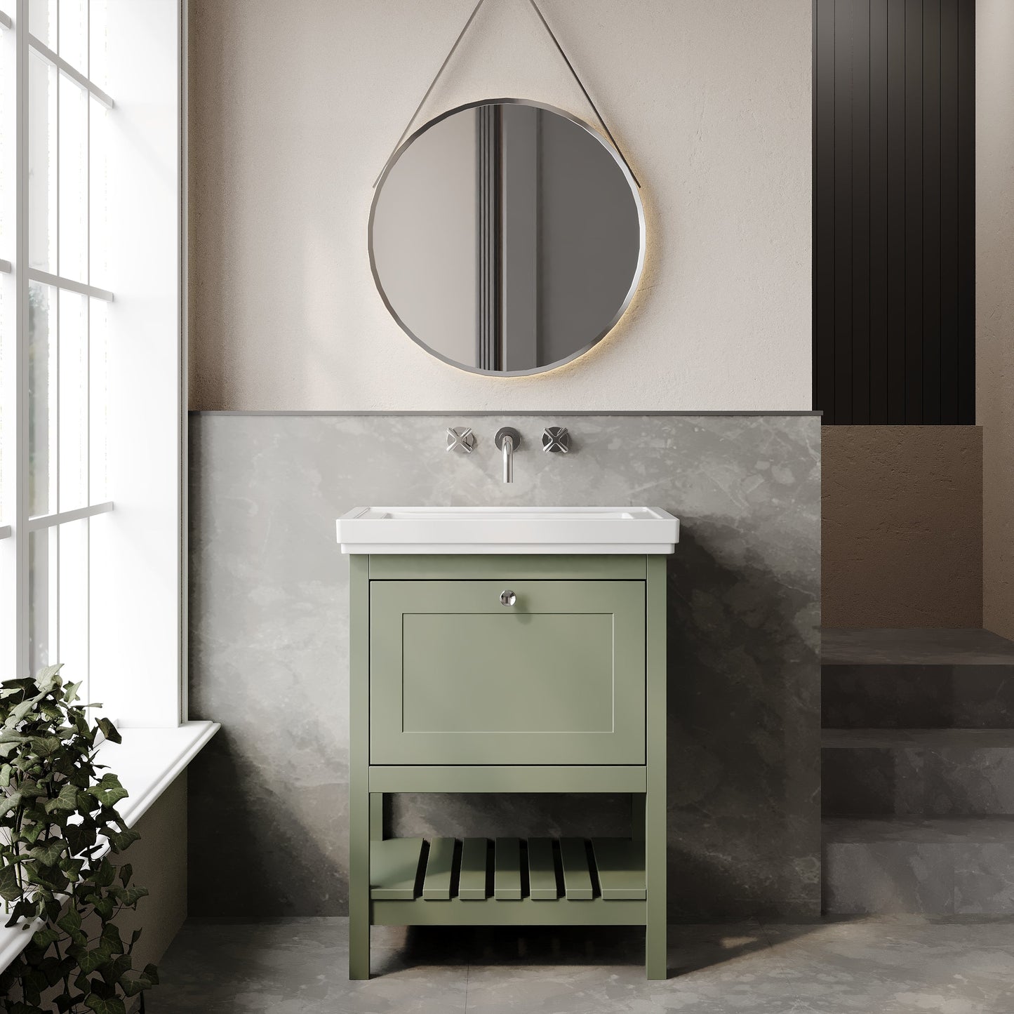 Hudson Reed Bexley 600mm Floor Standing 1 Drawer Vanity Unit with Basin with Soft Close Drawers