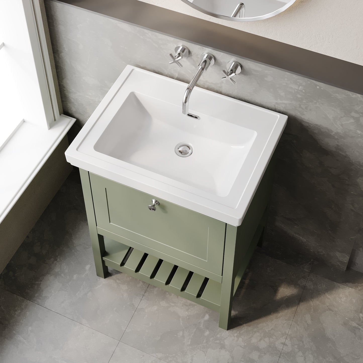 Hudson Reed Bexley 600mm Floor Standing 1 Drawer Vanity Unit with Basin with Soft Close Drawers