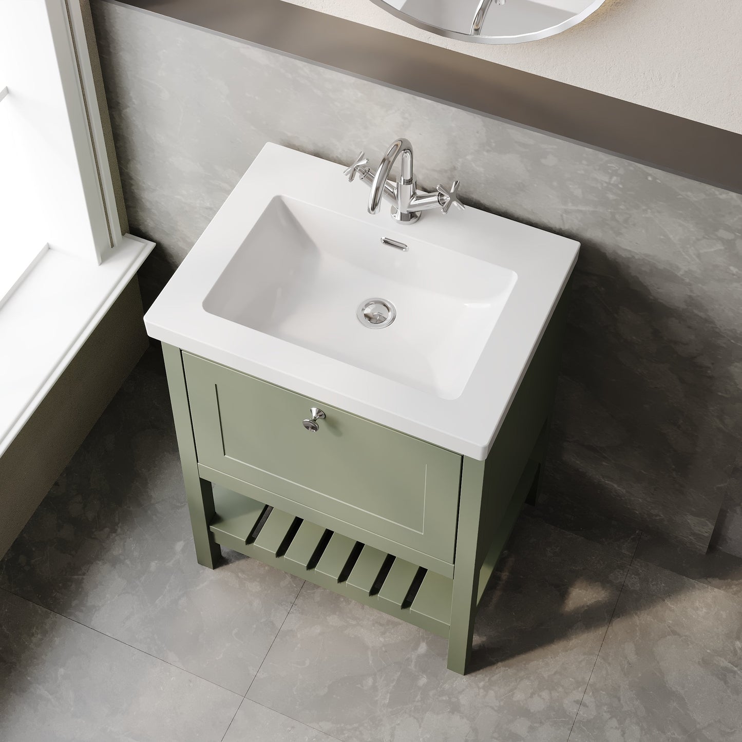 Hudson Reed Bexley 600mm Fern Green Traditional Floor Standing 1 Drawer Vanity Unit with 1 Tap Hole Basin