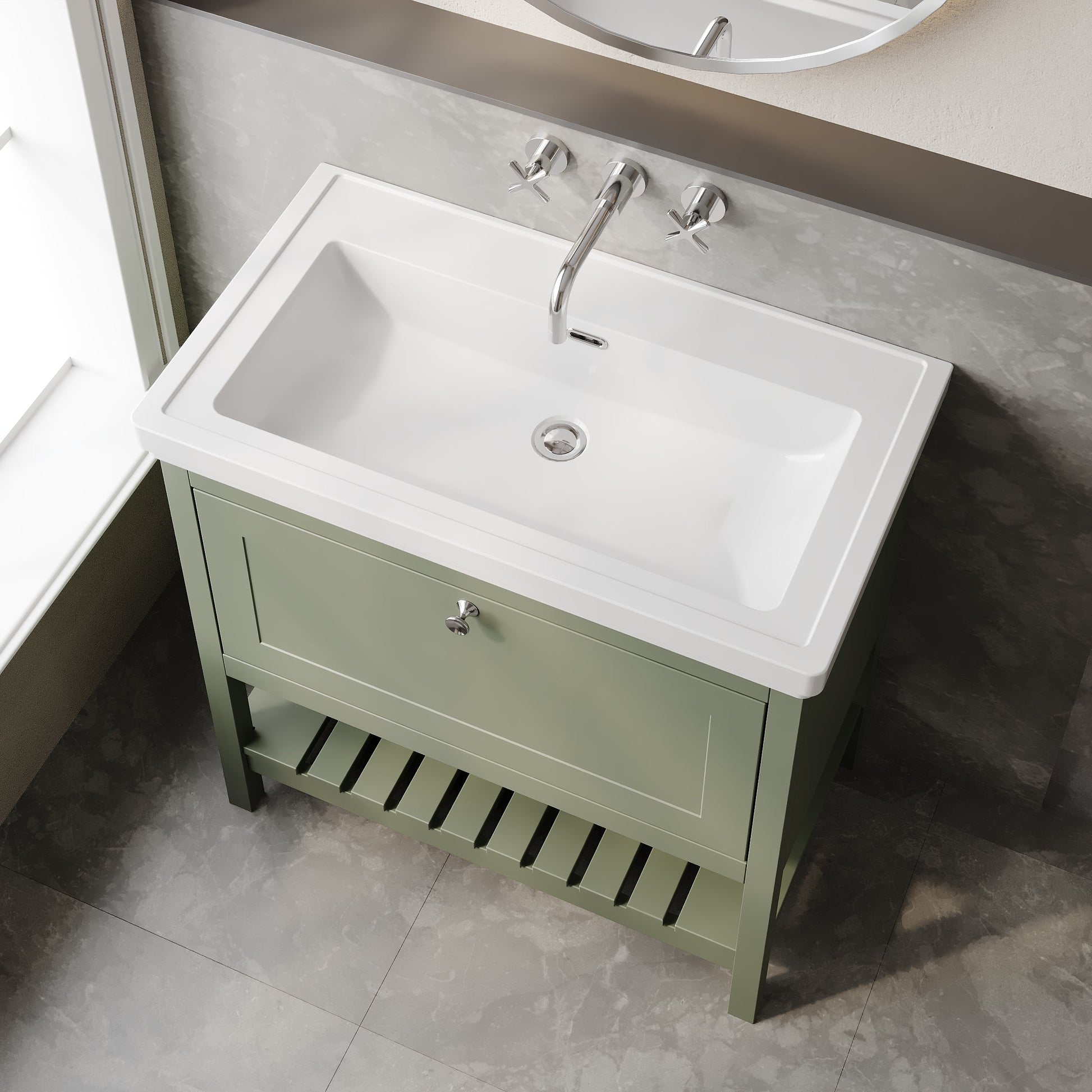 Bexley Floor Standing 1 Drawer Vanity & 0 Tap Hole Fireclay Basin, 800mm
