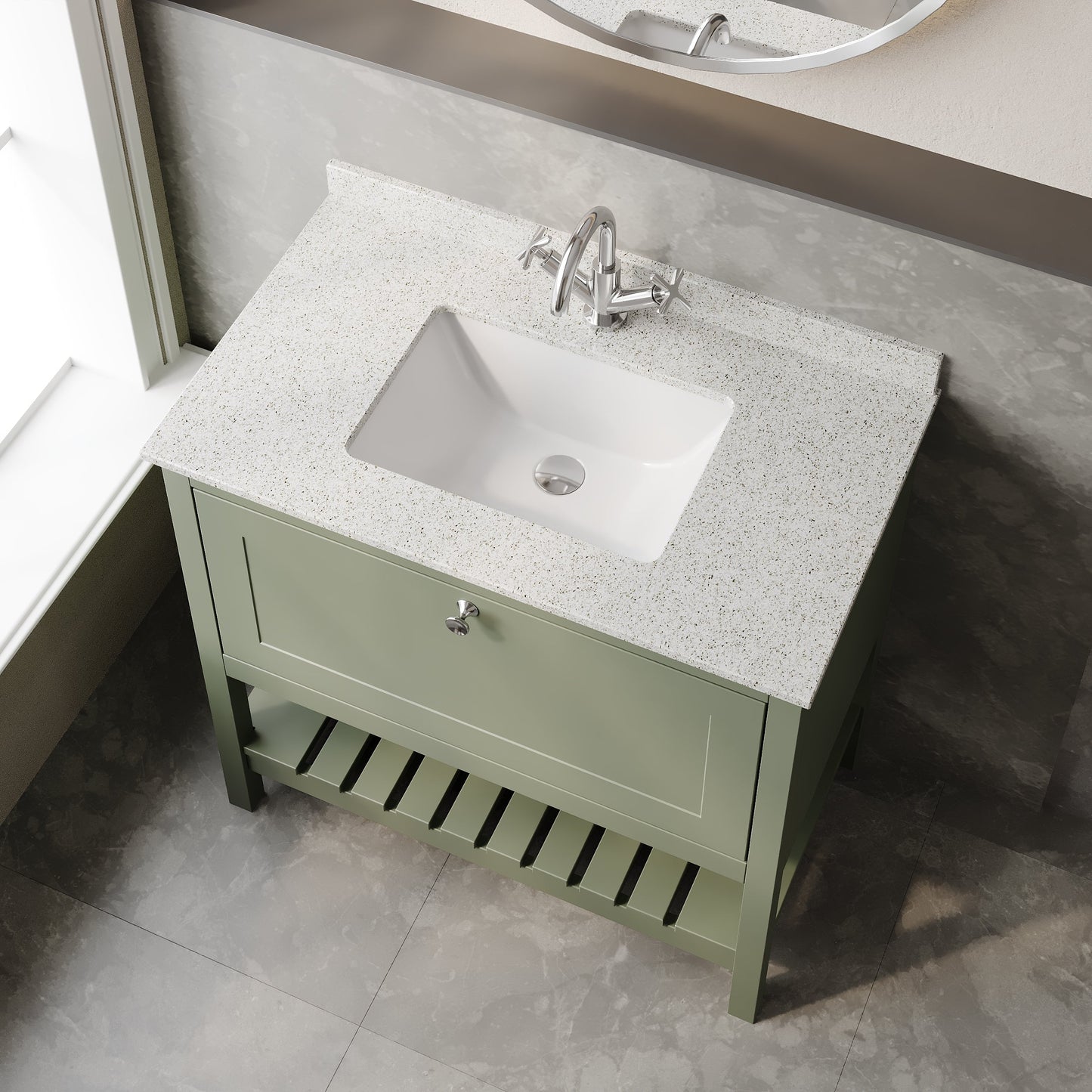 Hudson Reed Bexley 800mm Fern Green Floor Standing Vanity Unit with Single Bowl 1 Tap Hole Marble Top
