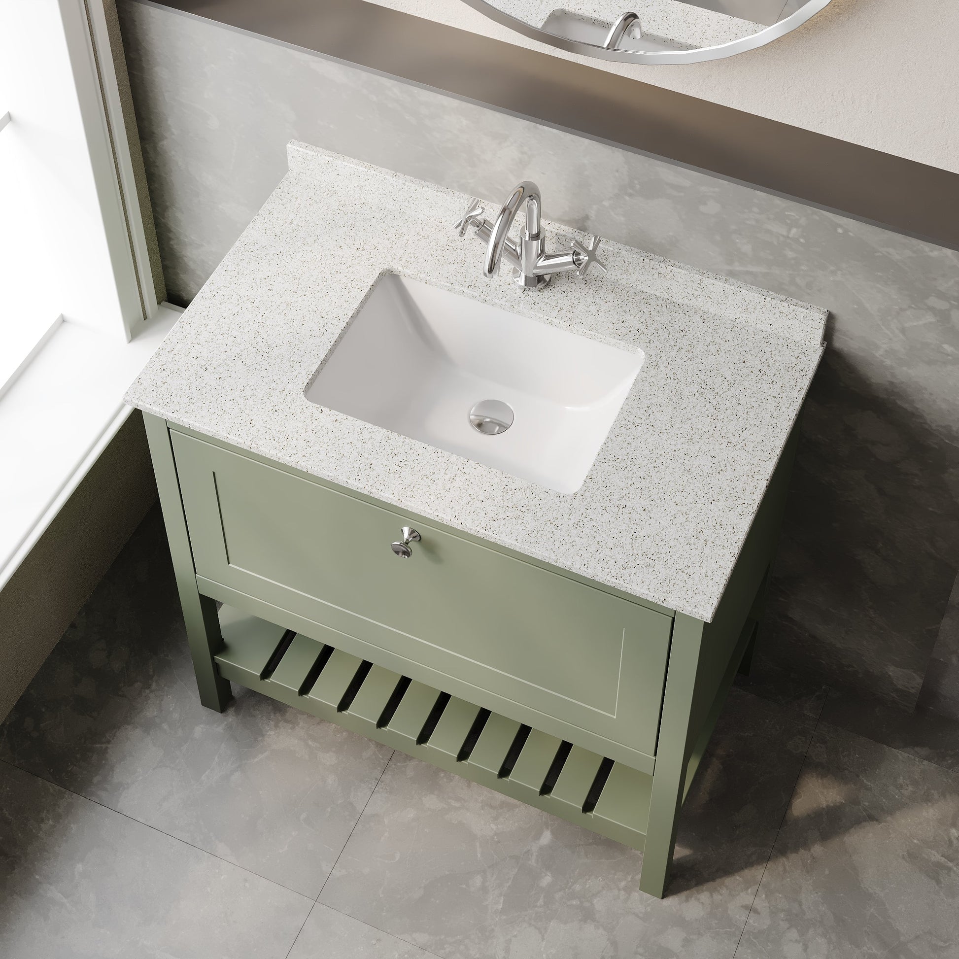 Hudson Reed Bexley 800mm Fern Green Floor Standing Vanity Unit with Single Bowl 1 Tap Hole Marble Top