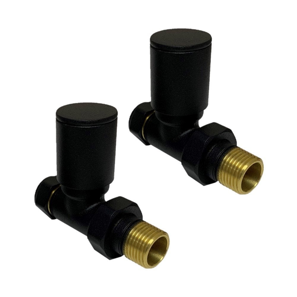 Black Radiator Valve Straight 15mm (Pair)