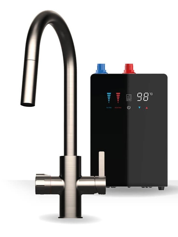 Brewmaster Brushed Nickel 4-1 swan pull-down tap with digital tank