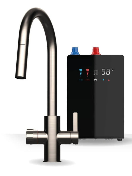 Brewmaster Brushed Nickel 4-1 swan pull-down tap with digital tank