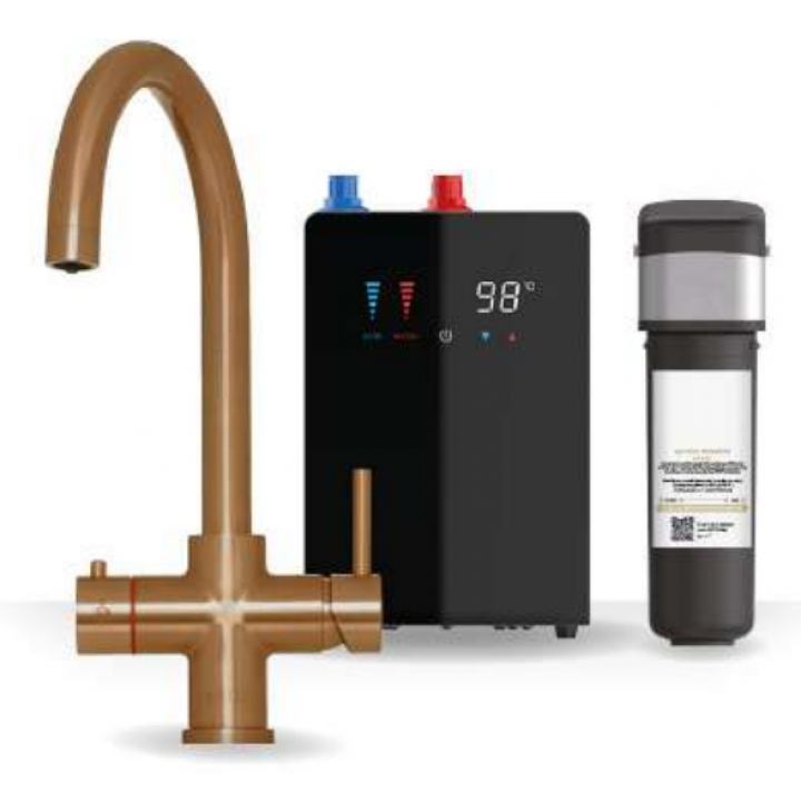 Brewmaster Brushed Copper 4-1 swan tap with digital tank