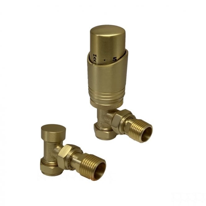Design Twin Pack TRV Brushed Brass Angled