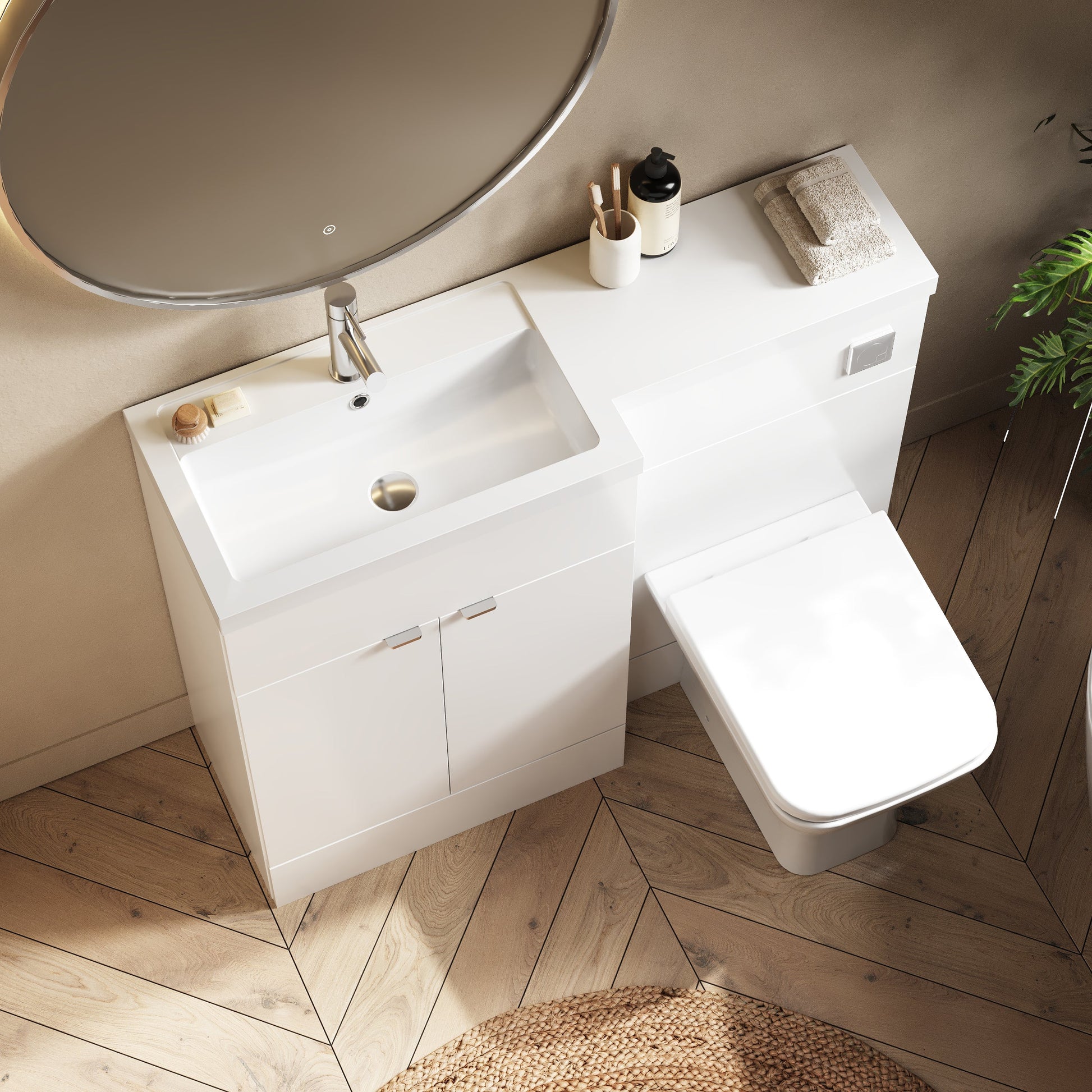 Hudson Reed Fusion 1100mm Gloss White Floor Standing 2 Door Vanity Basin & Toilet Left Hand Combination Unit