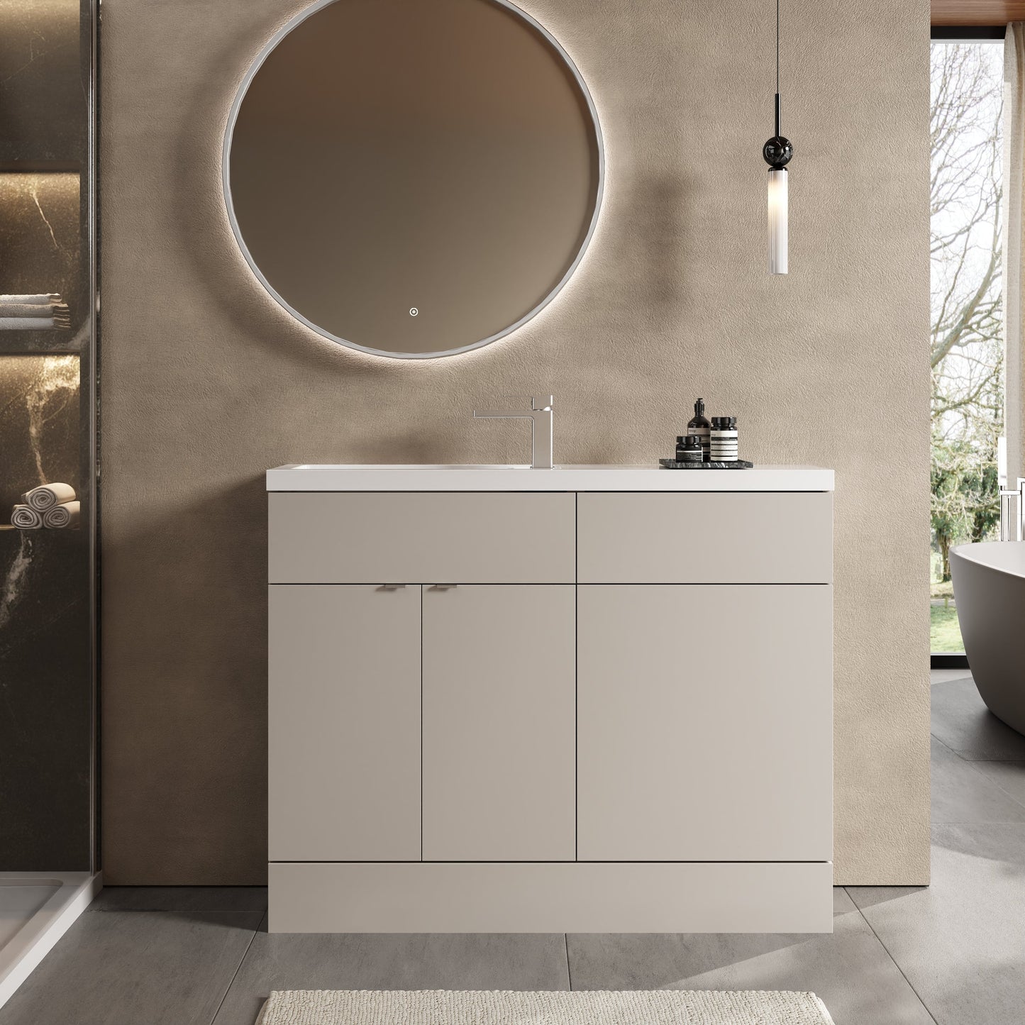 Hudson Reed Fusion 1100mm Compact Pebble Grey Floor Standing Combination Unit With Basin