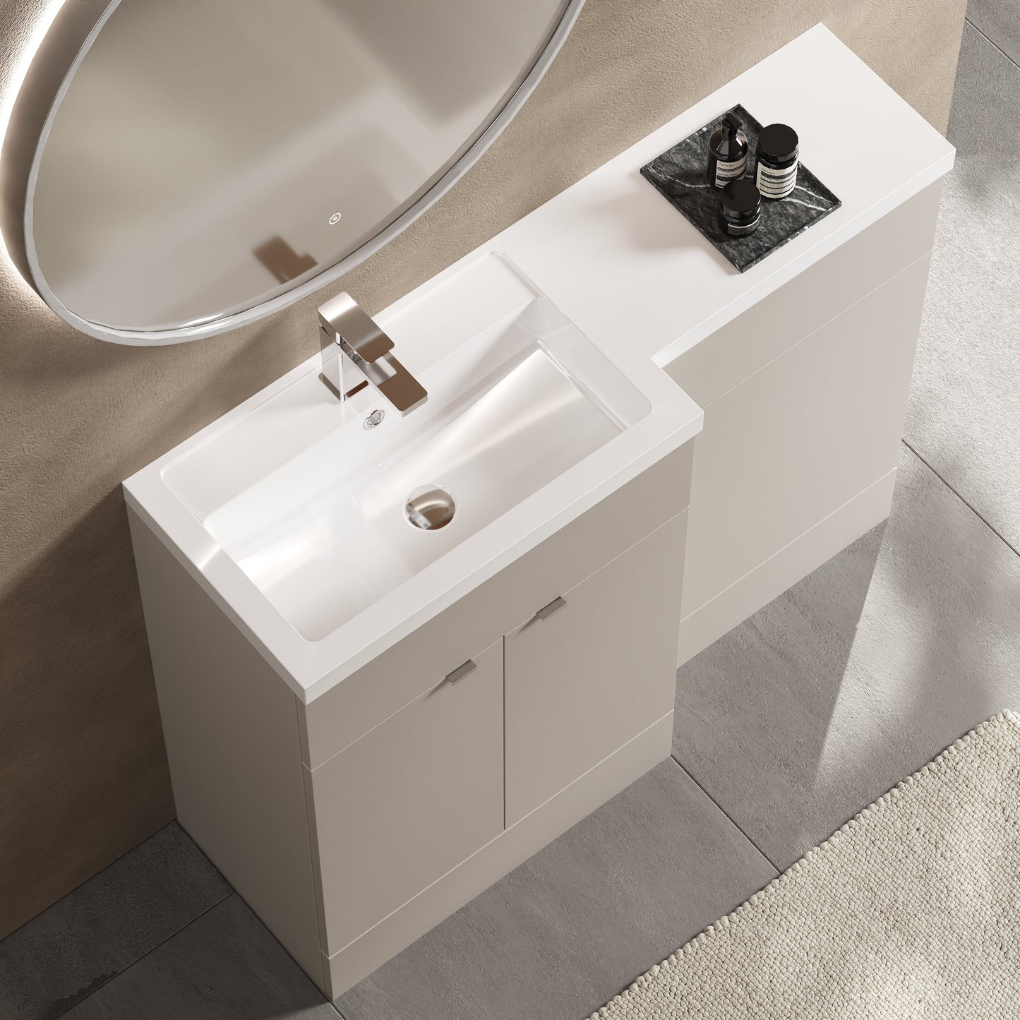 Hudson Reed Fusion 1100mm Left Hand Pebble Grey Combination Unit With Basin, Handles & Overflow