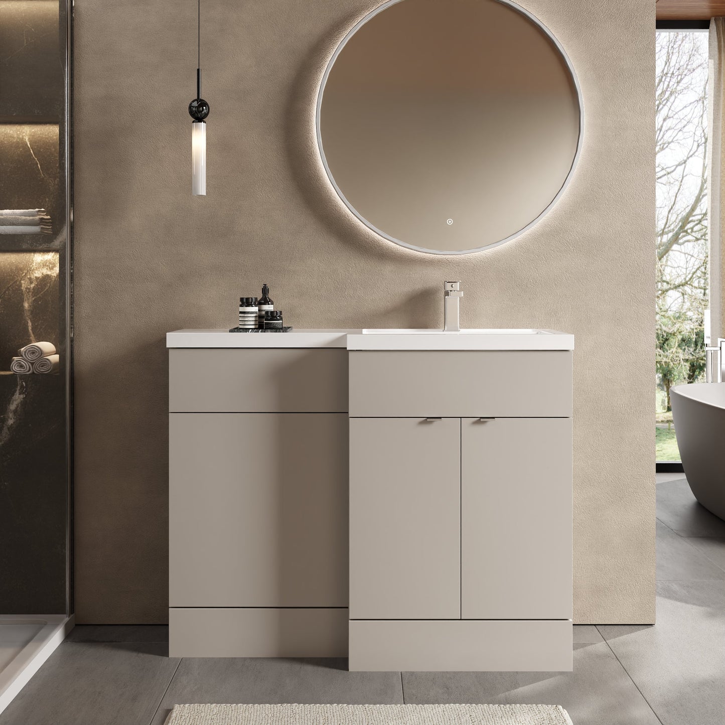 Hudson Reed Fusion 1100mm Right Hand Pebble Grey Combination Unit With Basin