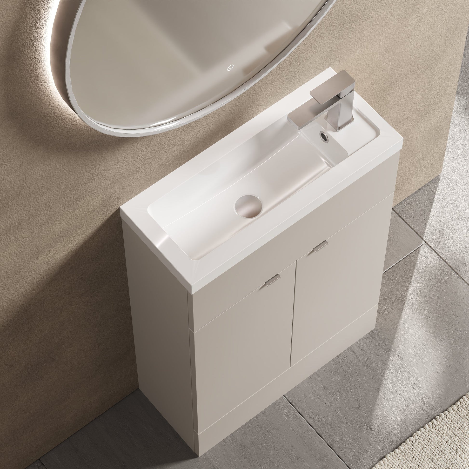 Hudson Reed Fusion 600mm Pebble Grey Vanity Unit & Basin With Handles
