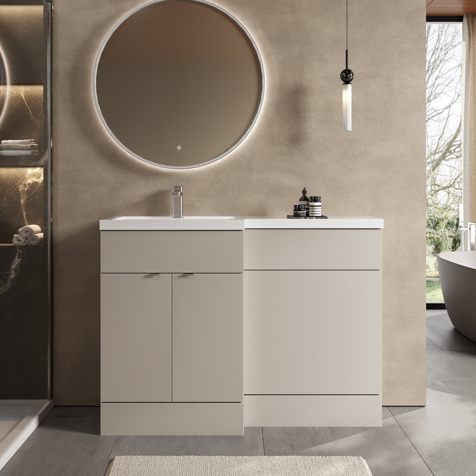 Hudson Reed Fusion 1200mm Left Hand Pebble Grey Combination Unit With Basin