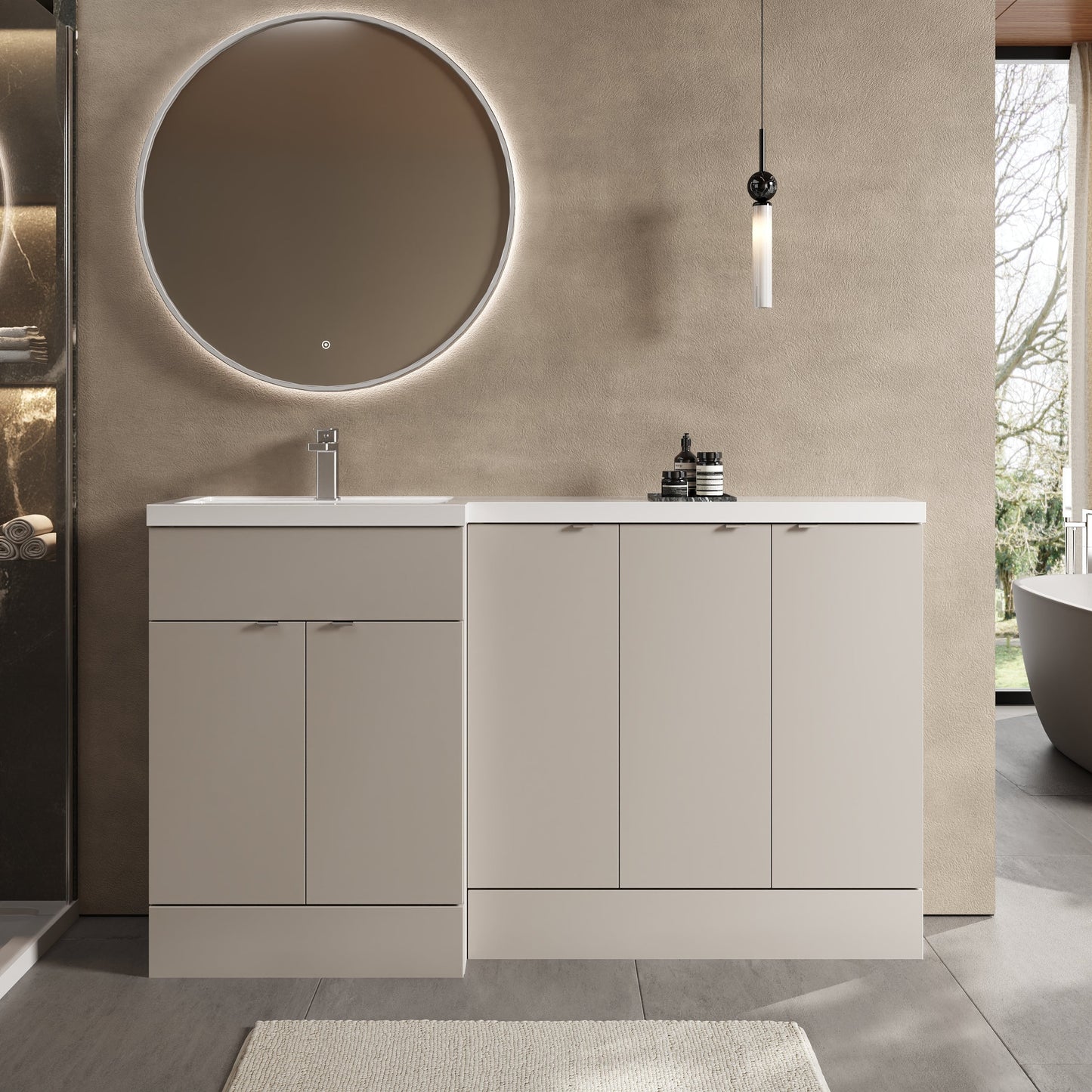 Hudson Reed Fusion 1500mm Right Hand Pebble Grey Combination Unit With Basin
