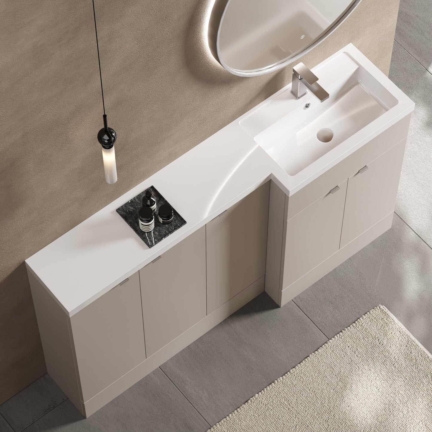 Hudson Reed Fusion 1500mm Right Hand Pebble Grey Combination Unit With 2 Handles