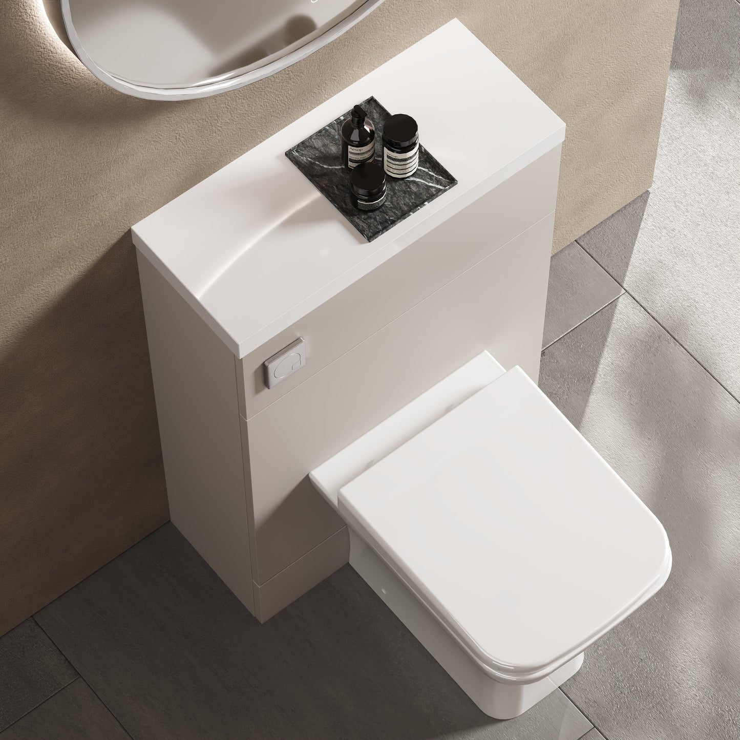 Hudson Reed Fusion 600mm Compact Pebble Grey Toilet Unit with Polymarble Top