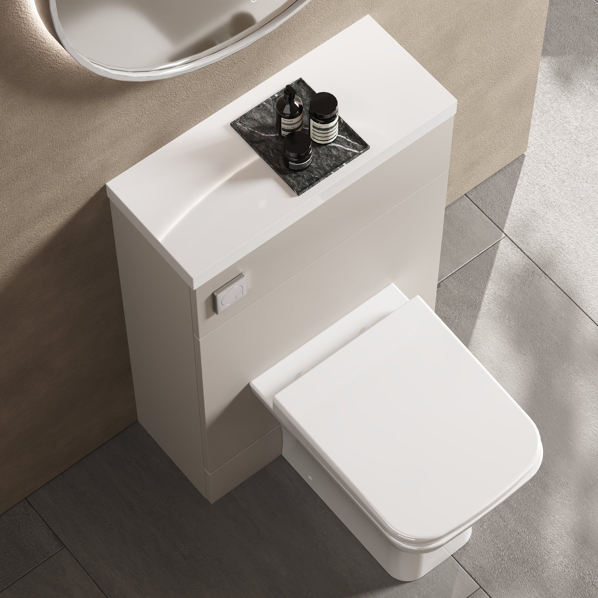 Hudson Reed Fusion 600mm Compact Pebble Grey Toilet Unit with Polymarble Top