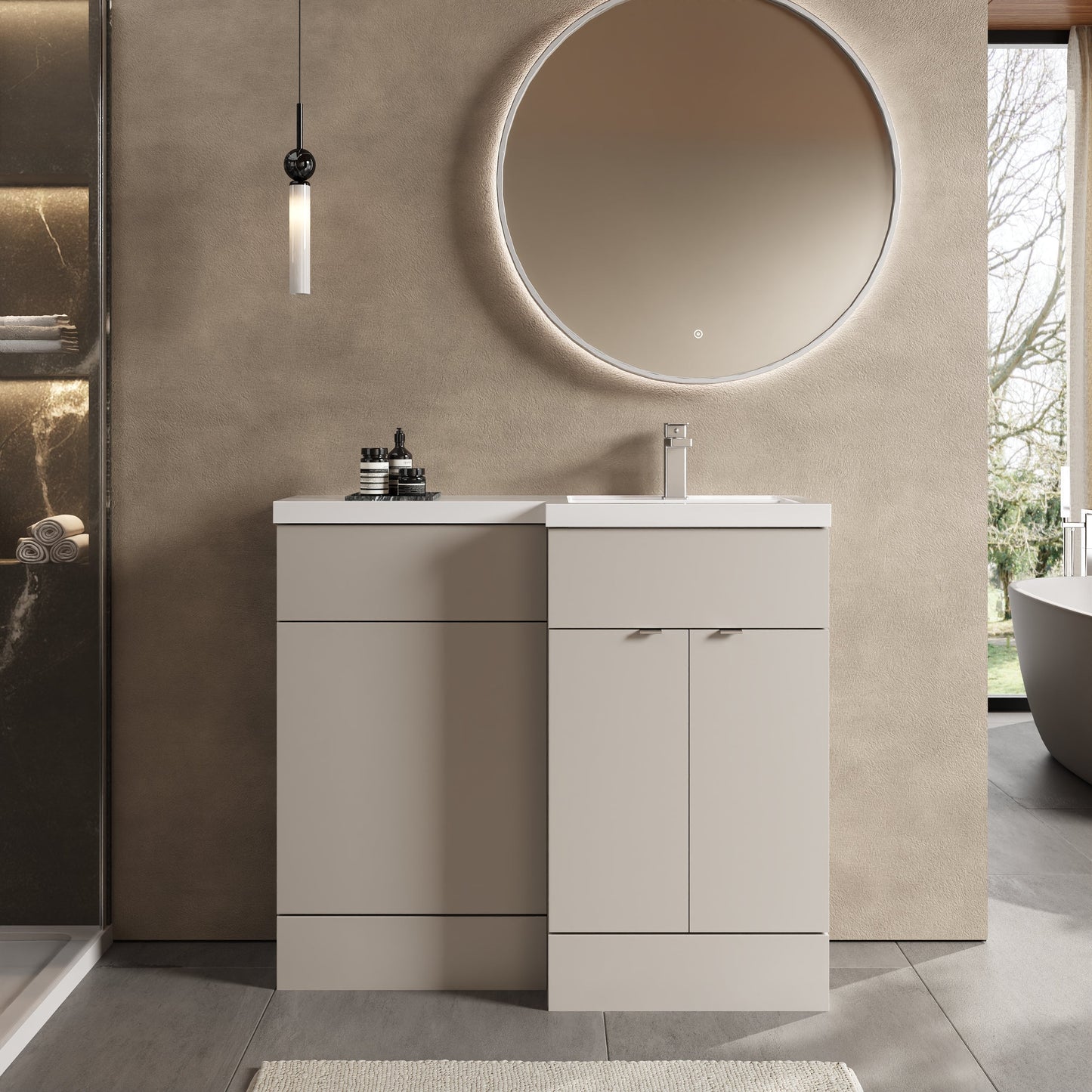 Hudson Reed Fusion 1000mm Left Hand Pebble Grey Combination Vanity Unit With Basin