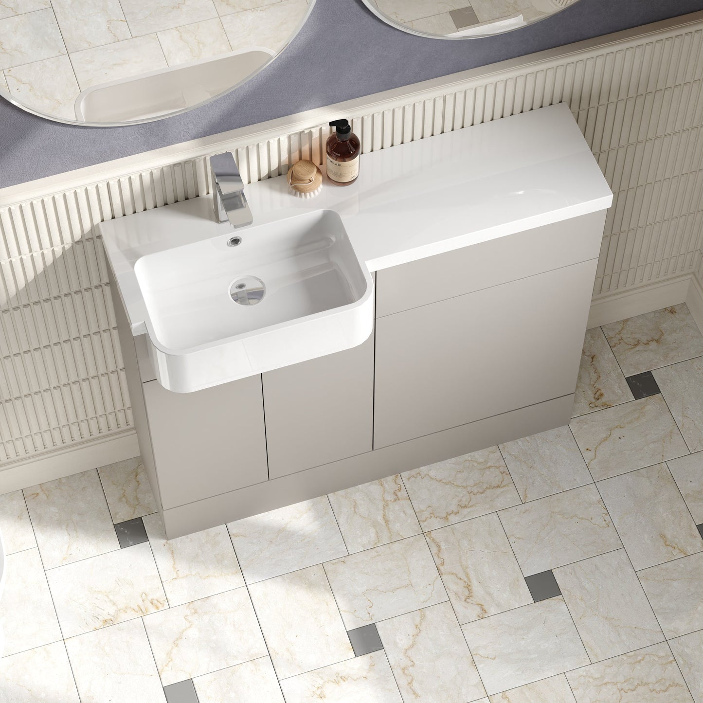 Hudson Reed Fusion 1000mm Pebble Grey Combination Unit & Left Hand Semi Recessed Basin With Soft Close Doors