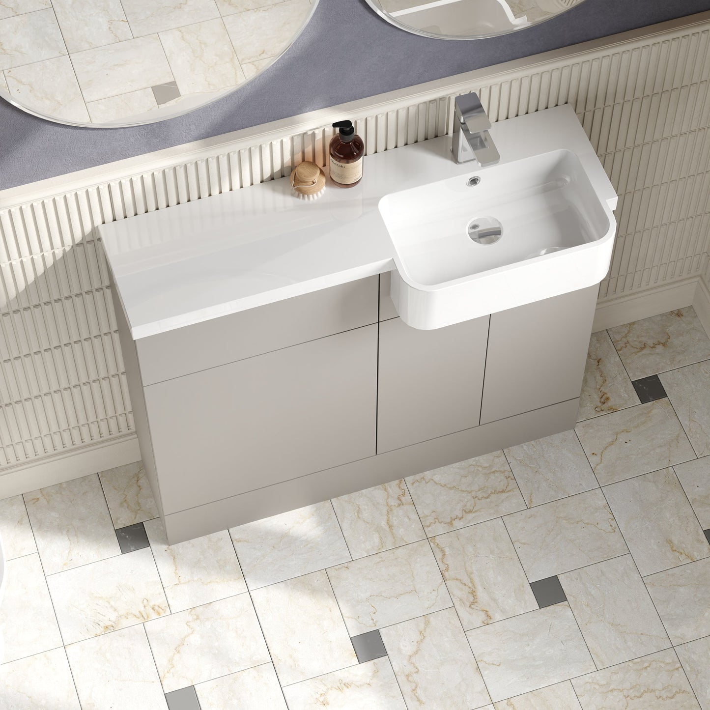 Hudson Reed Fusion 1000mm Pebble Grey Combination Unit & Semi Recessed Basin With Handles With Soft Close Doors