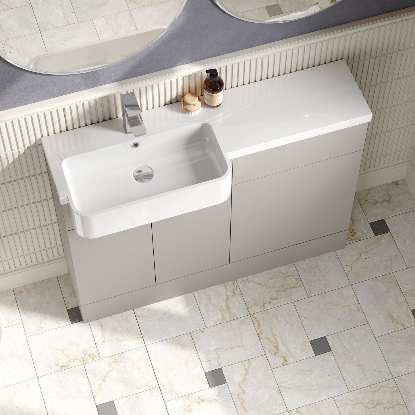 Hudson Reed Fusion 1100mm Pebble Grey Left Hand Semi Recessed Combination Unit with Soft Close Doors & Handles