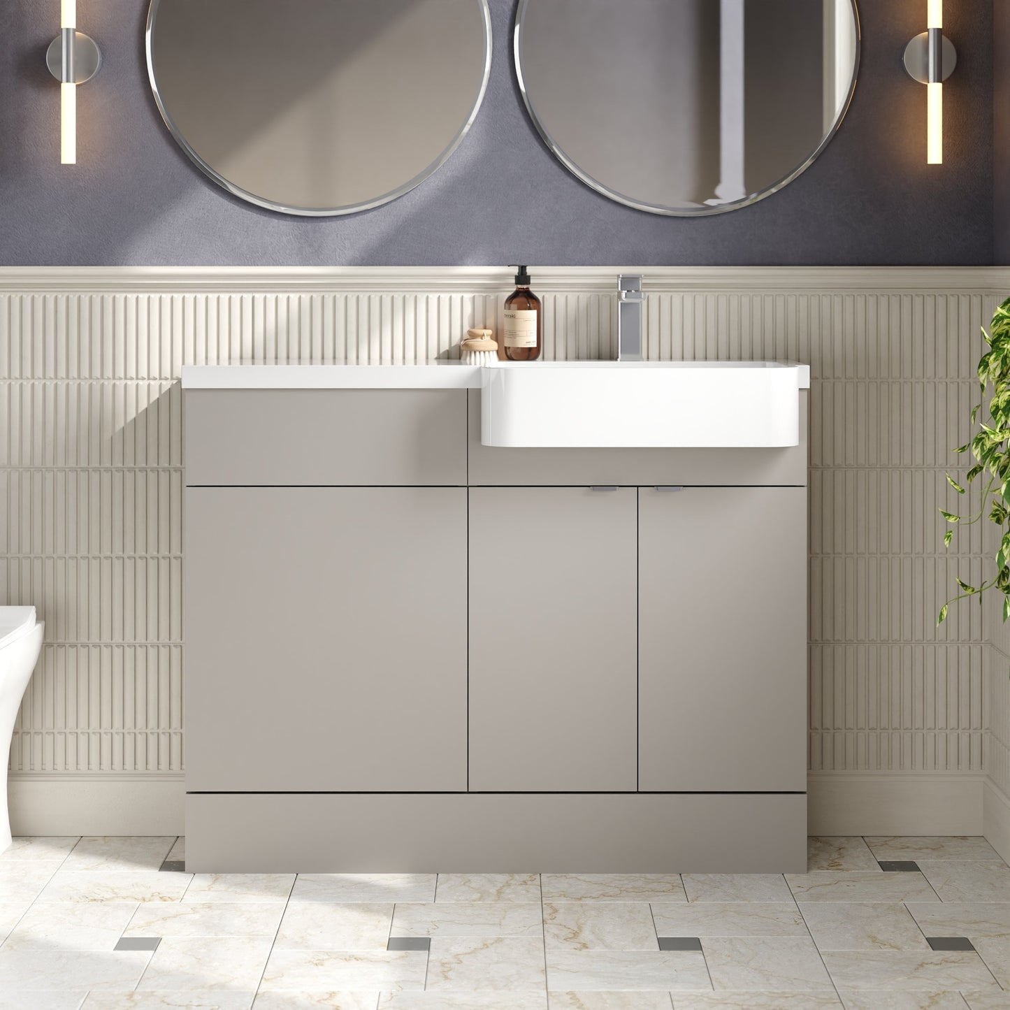 Hudson Reed Fusion 1100mm Pebble Grey Right Hand Combination Unit with Semi Recessed Basin