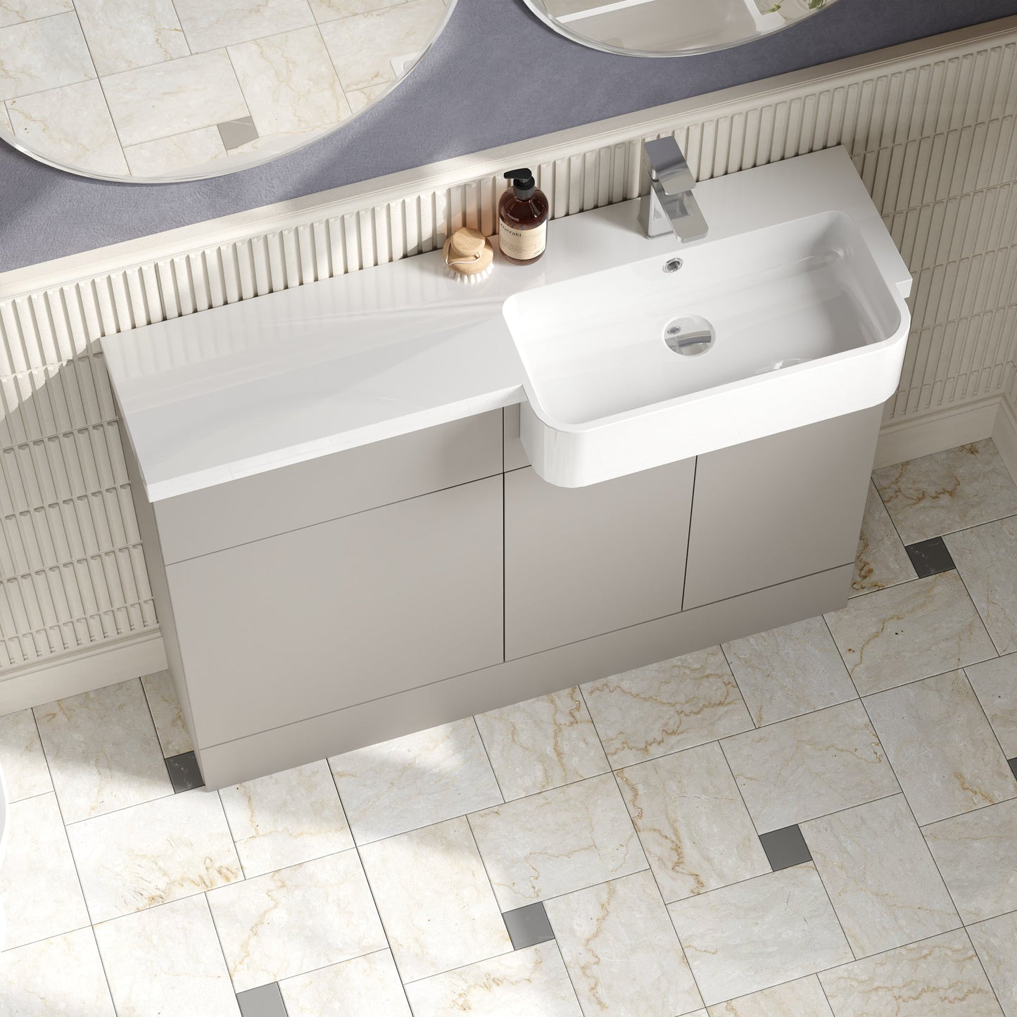 Hudson Reed Fusion 1100mm Pebble Grey Right Hand Combination Unit with Semi Recessed Basin