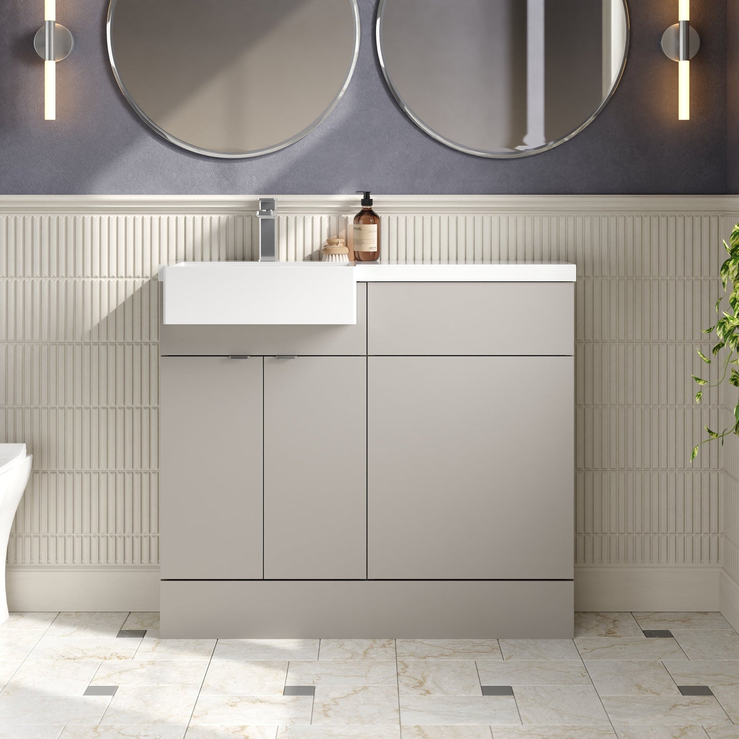 Hudson Reed Fusion 1000mm Pebble Grey Left Hand Combination Unit with Semi Recessed Basin with Soft Close Doors