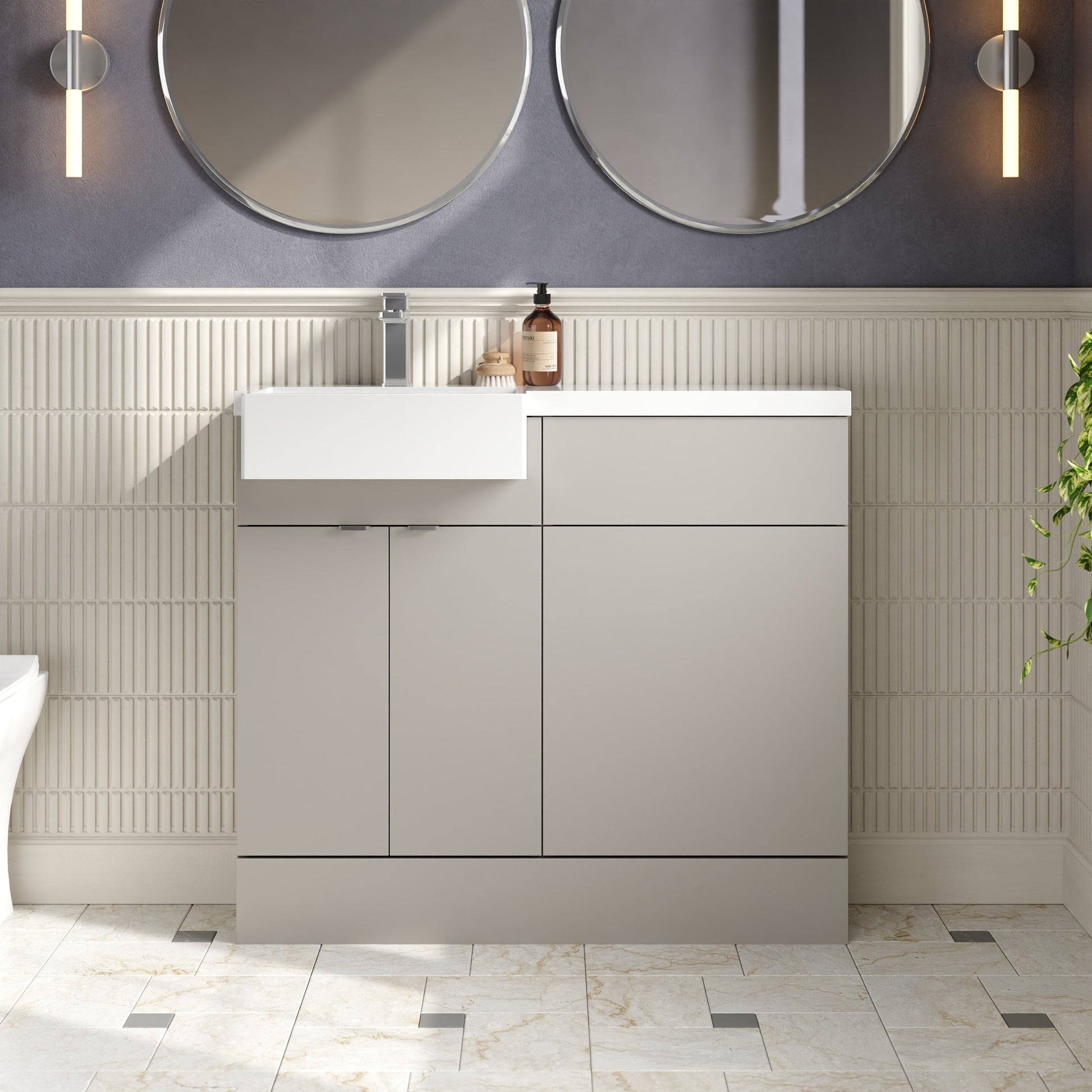 Hudson Reed Fusion 1000mm Pebble Grey Left Hand Combination Unit with Semi Recessed Basin with Soft Close Doors