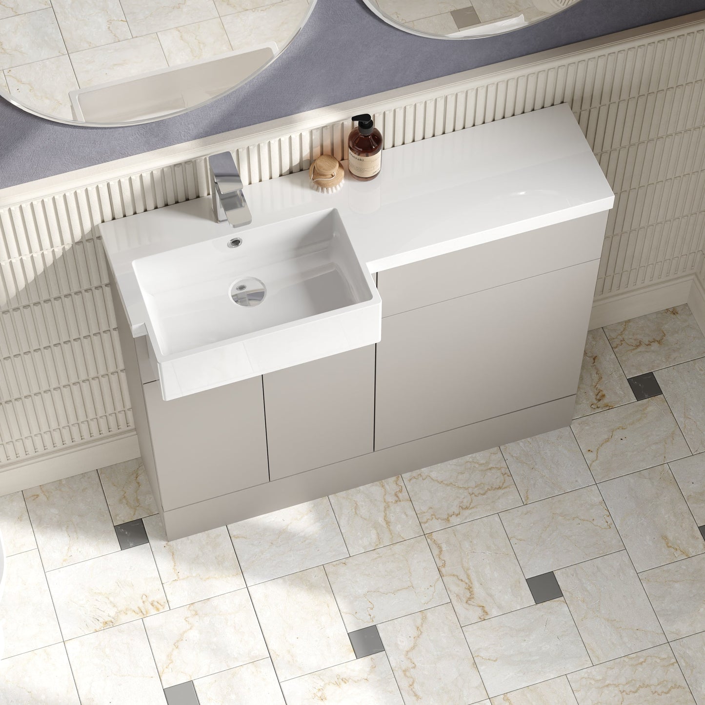 Hudson Reed Fusion 1000mm Pebble Grey Left Hand Combination Unit with Semi Recessed Basin with Soft Close Doors